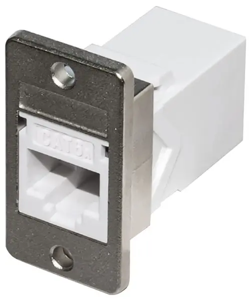 Cat6A Female to Female UTP Keystone Coupler, Rear 90° Outlet - White