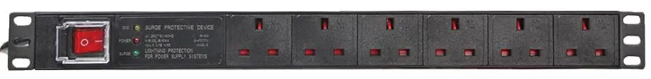 PULSE 6-Way UK PDU with Surge Protection, 19'' 1U