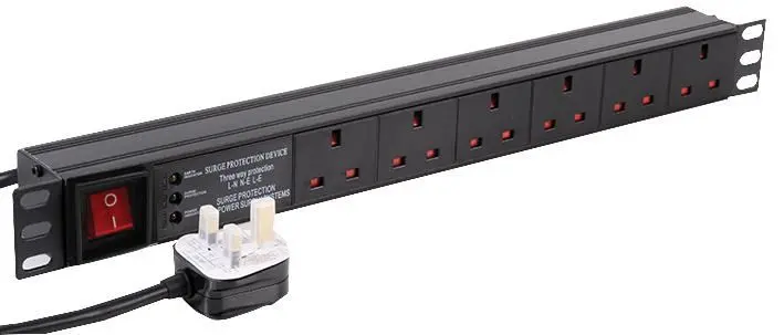 LMS DATA 1U 6-Way 13A Surge Protected PDU, Horizontal