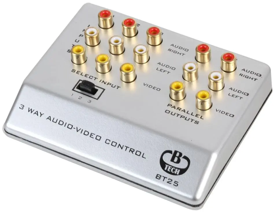 B-TECH מתג קלט AV 3 דרכים, מצופה זהב, 120x30x95 מ׳׳מ