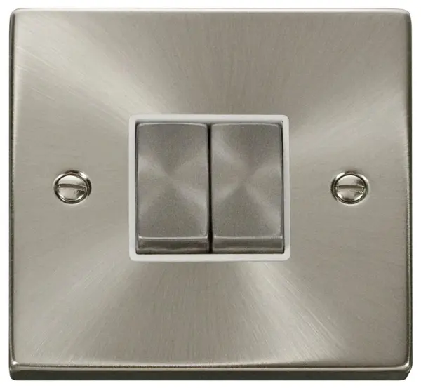 DECO Click Deco Series 2 Gang 2 Way Light Switch, 10AX, Satin Chrome