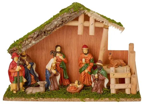 Premier Decorations Ltd 30cm 9 Piece Nativity Scene with Wood House