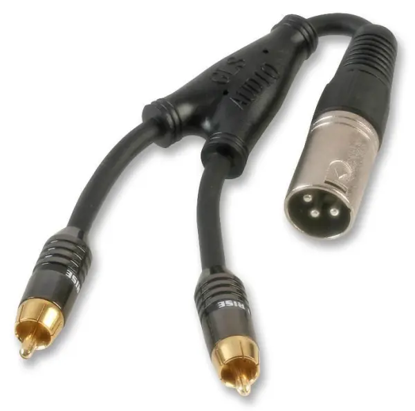 PRO SIGNAL - 3 Pin XLR Lelaki ke 2x Mono Phono (RCA) Lelaki, 250mm Hitam