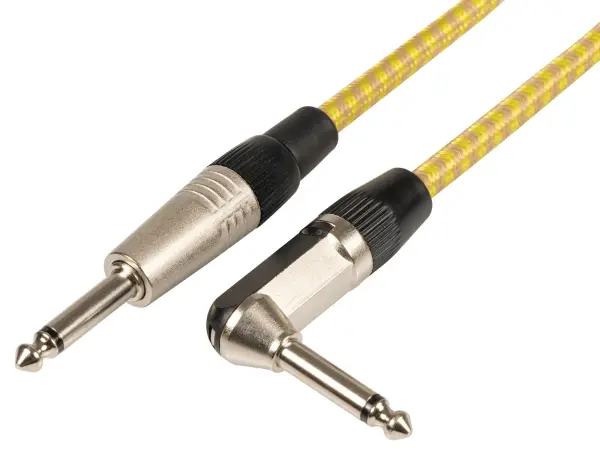 CITRONIC 6.3mm Mono Jack Plug to 6.3mm Mono Right Angle Jack Plug Braided Lead - Grey Gold 3m