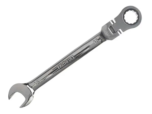 Faithfull Flex Head Ratchet Spanner, 15mm, Chrome Vanadium