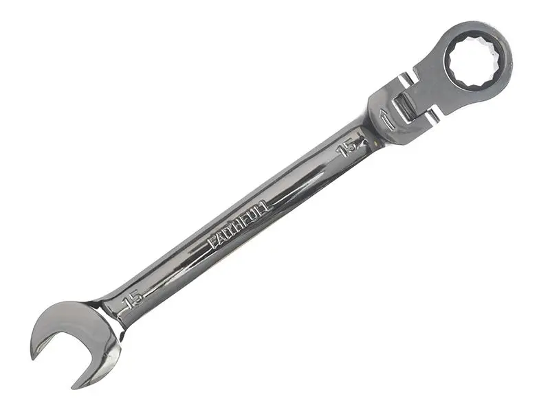 Faithfull Flex Head Ratchet Spanner, 15mm, Chrome Vanadium