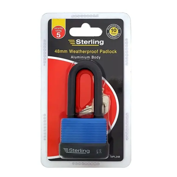 Sterling Weatherproof Long Shackle Padlock, Aluminium, 48 mm