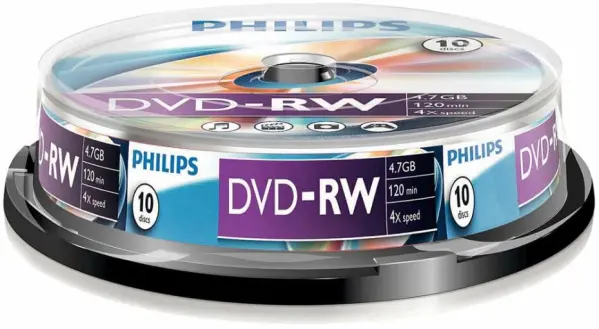 Pack de 10 DVD-RW PHILIPS Grabables 4x 4.7GB