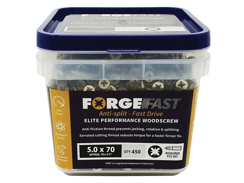 ForgeFix ForgeFast Vis à bois Pozi 5.0 x 70mm, Lot de 450