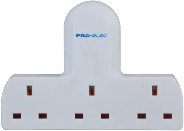 Pro Elec Unswitched 3-Way Plug Adaptor, 13A, 250V, White