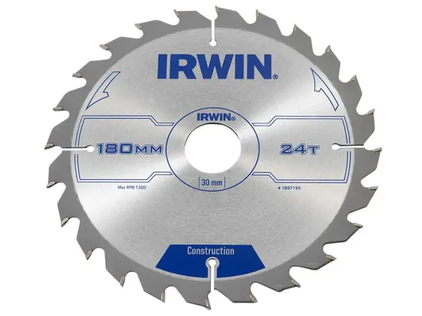 Lame de scie circulaire IRWIN® Construction 180 mm x 30 mm, 24 dents ATB