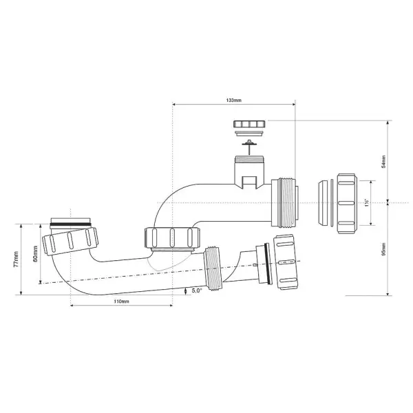 McAlpine - 1½ ιντσών x 50mm Αντι-Σιφονιαστικό P Σωλήνα Μπανιού, Λευκό