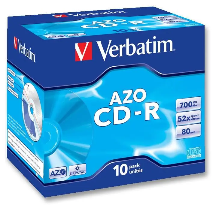 VERBATIM 52x Speed CD-R AZO Blank Discs, 10-Pack in Jewel Cases