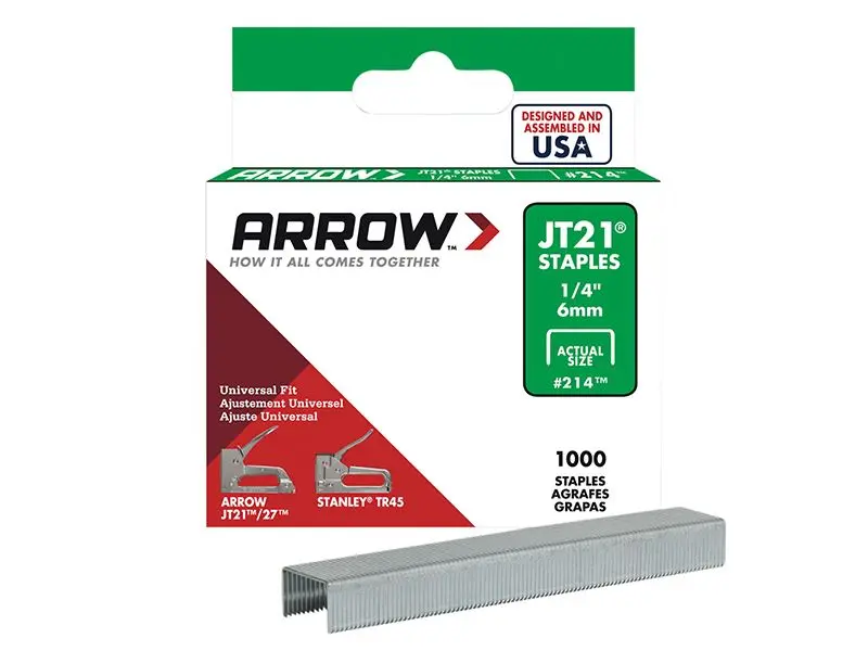 Arrow JT21 T27 Staples, 6mm (1/4in), Box of 1000