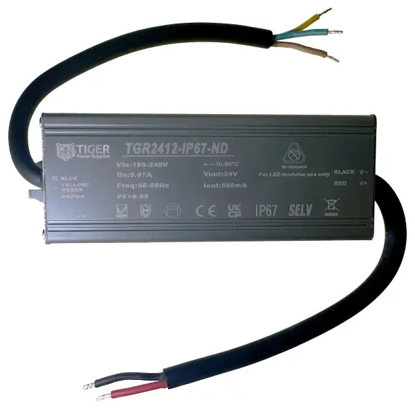 Tiger Power Indoor & Outdoor LED Driver 24V DC 500mA 12W IP67