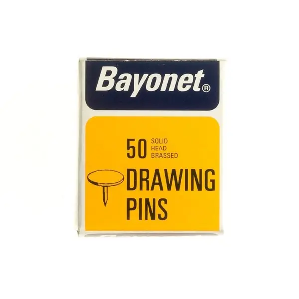 Raraion Bayonet Brass Plated Solid Head Drawing Pins 50 Pack