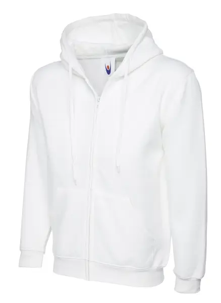 Uneek Classic Full Zip Hooded Sweatshirt, Polyester/Cotton, White, 2XL