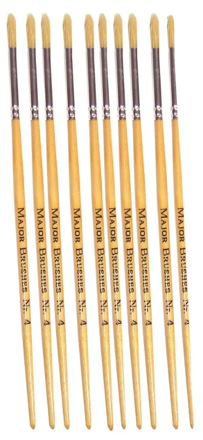 MAJOR BRUSHES Varkensharen Kwast Ronde Punt, Maat 4, 10 Stuks