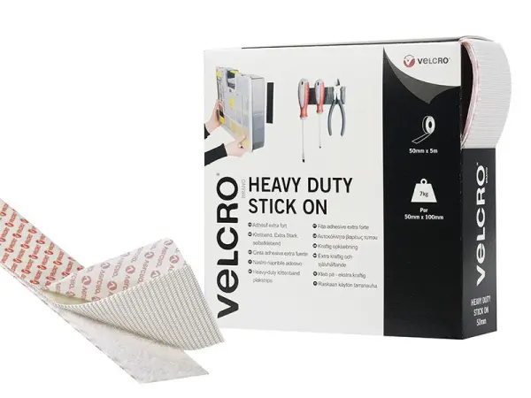 VELCRO® Heavy-Duty Stick On Tape 50mm x 5m - White