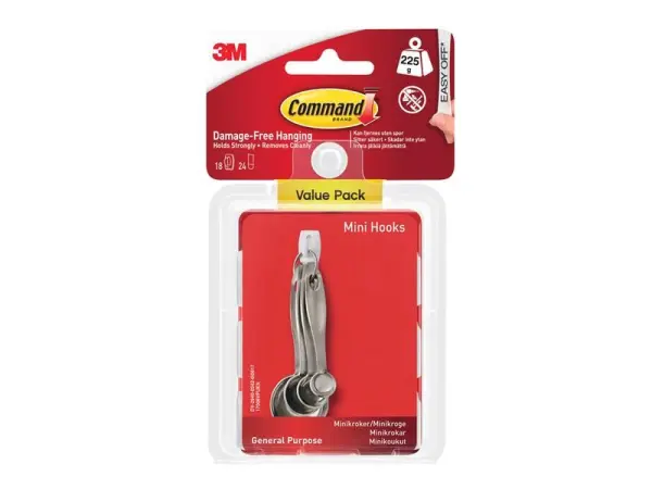 Command™ Adesivos Mini Ganchos Brancos - Pack de 18 Ganchos, 24 Tiras