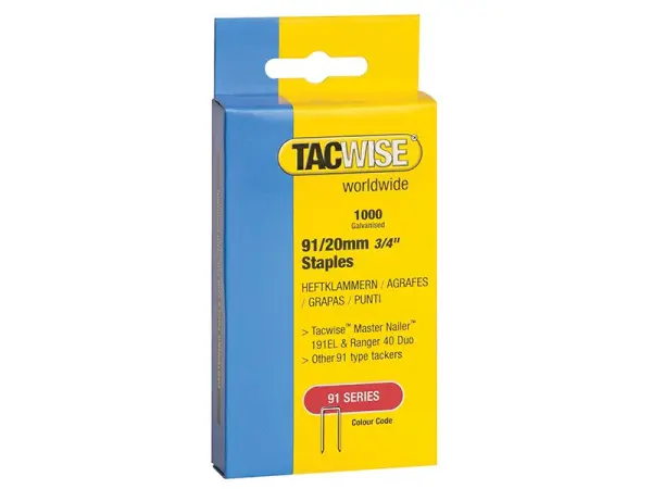 Tacwise 91 Narrow Crown Staples, 20mm, Pack of 1000