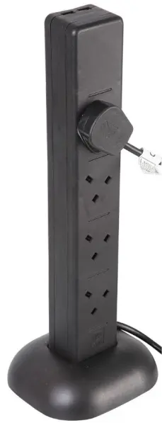 PRO ELEC Prolunga a Torre 8 Vie, 2 Porte USB, 1m, Nero