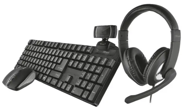 TRUST Qoby 4-in-1 Home Office Set with Keyboard, Mouse, Headset & Webcam