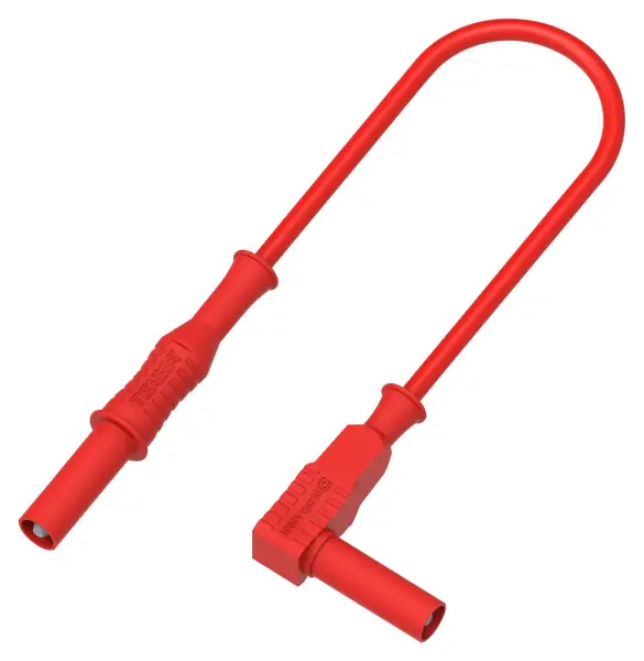 Multicomp Pro 4mm Right Angled Banana Plug to Plug Lead, Shrouded, 1kV, 12A - Red 1m