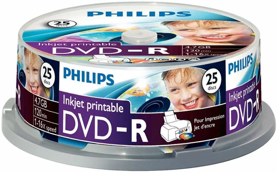 PHILIPS 16x Speed Inkjet Printable DVD-R, 25 Pack