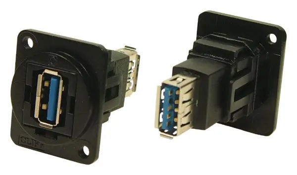 CLIFF USB 3.0 A Panel Mount Feedthrough Connector, Black Metal