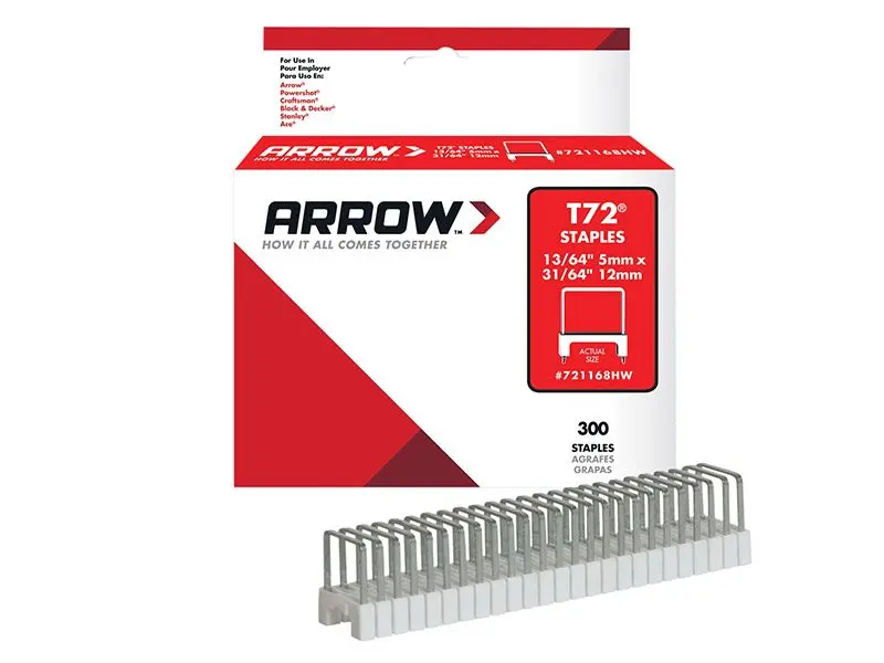 Arrow - T72HW 透明絕緣U型釘 適用於硬木 5 x 12毫米 (300入)