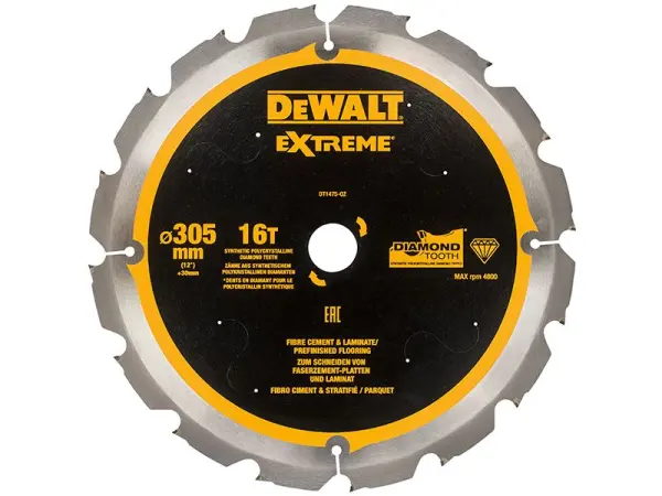 DEWALT 익스트림 PCD 섬유 시멘트 톱날, 305mm, 16T