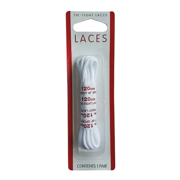 Fine Round Sports White Boot Lace 120cm