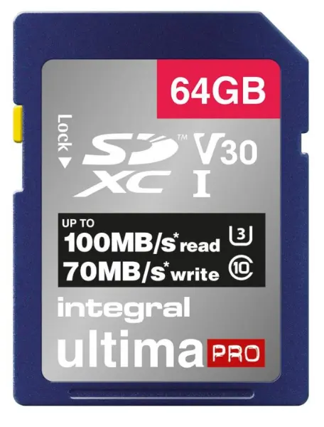 Carte mémoire INTEGRAL UltimaPro Premium SDHC UHS U3 V30 64GB, 100MB/s