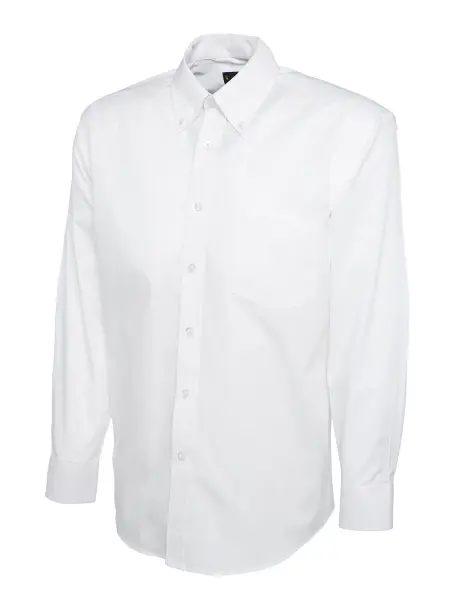 Uneek Men's Pinpoint Oxford Shirt, White, Size 17.5