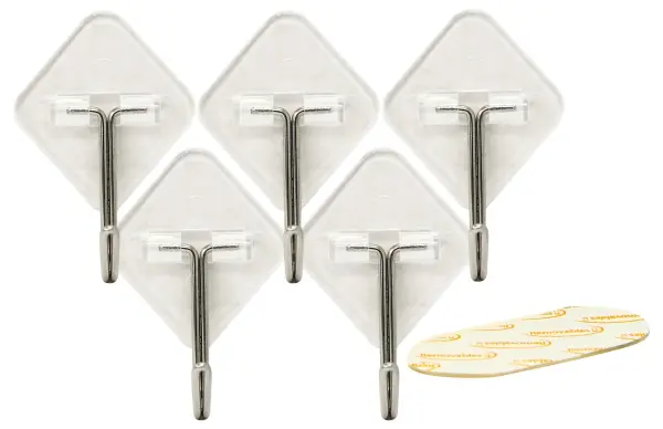 ROLSON TOOLS Self Adhesive Metal Hooks 5 Pack - Clear