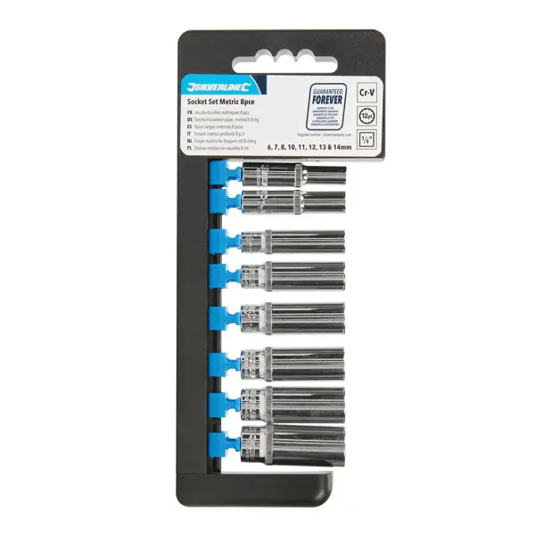 Silverline Deep Socket Set 1/4″ Drive, Metric 12pt, 8pc (6-14mm)