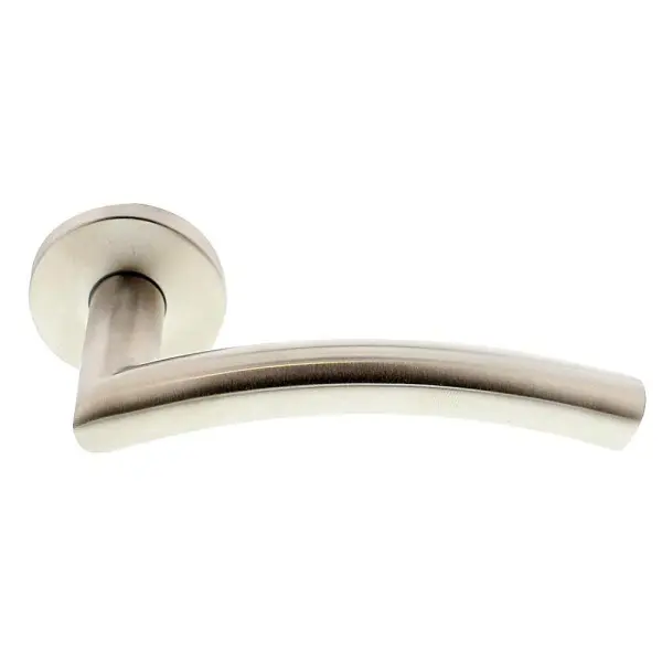 Briton 4200 Curved Mitred Round Lever Door Handles on Rose, Stainless Steel