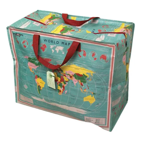 Rex London Zipped Shopper Bag, Vintage World Map, 48x55x28 cm