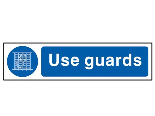 SCAN PVC Safety Sign 'Use Guards', 200 x 50mm