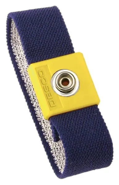 Desco ESD Elastic Adjustable Wrist Band, Dark Blue/Yellow 10mm Stud