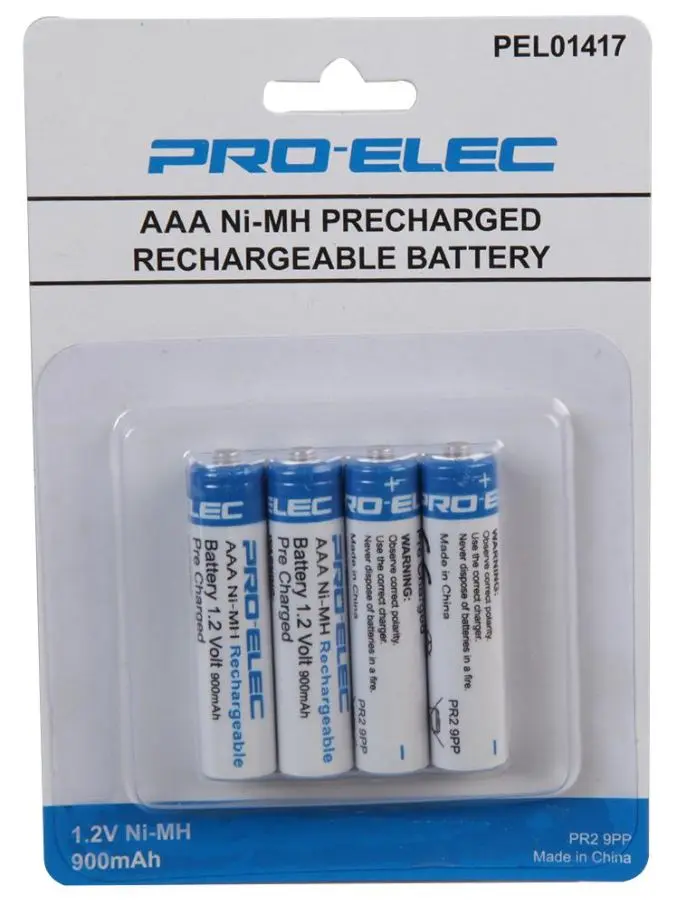 PRO ELEC Batterie Ricaricabili AAA NiMH, 900mAh (4 Pezzi)