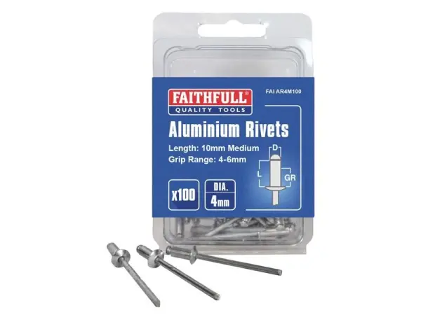 Rivets en aluminium Faithfull 4x10mm, paquet de 100