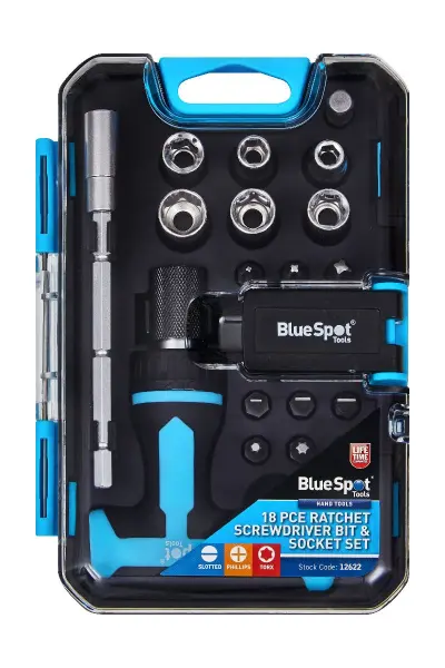 Blue Spot Tools - Zestaw 18‑cześciowy nasadek i bitów z mechanizmem grzechotki