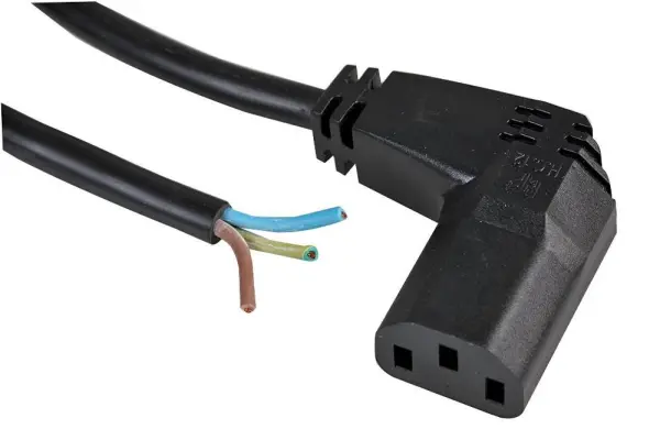 PRO ELEC Right Angle IEC C13 to Bare Ends Cable, 1m, 10A, Black