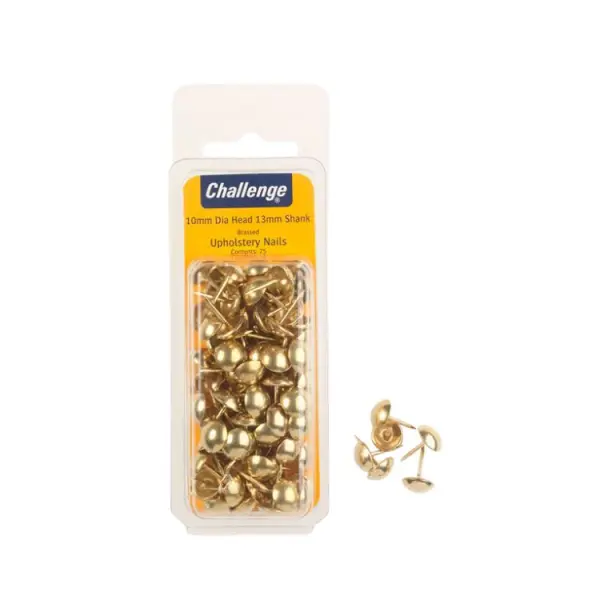 Challenge Brass Upholstery Nails 10mm Head, Clam Pack 60pk