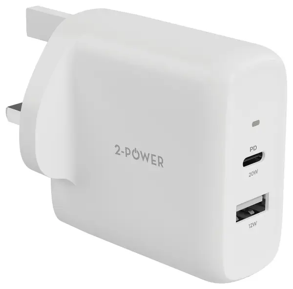 USB PD Mains Charger, 32W, 2 Port, 1x USB-A, 1x USB-C
