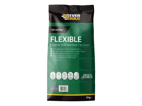 Everbuild Sika Uniflex Gráta Sláintiúil Tíleanna, Anthracite, 5kg