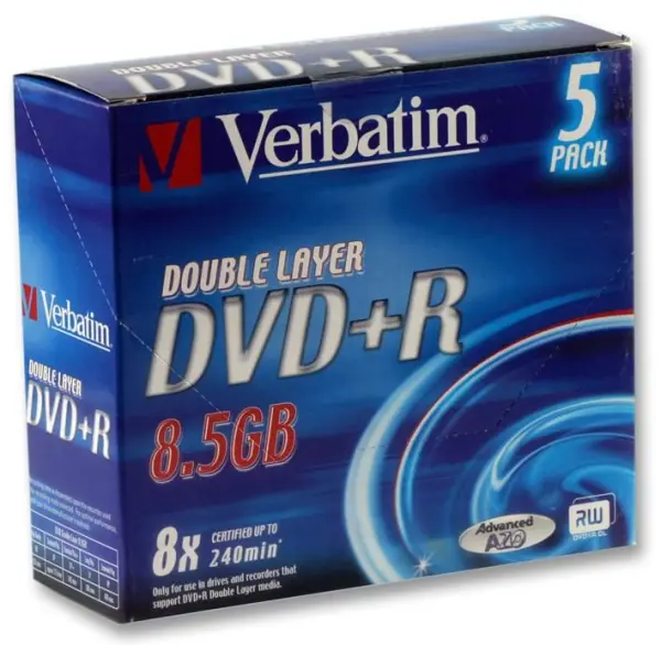 VERBATIM - 8x DVD+R DL Μπλε Δίσκοι, 8.5GB, Συσκευασία 5 τεμαχίων