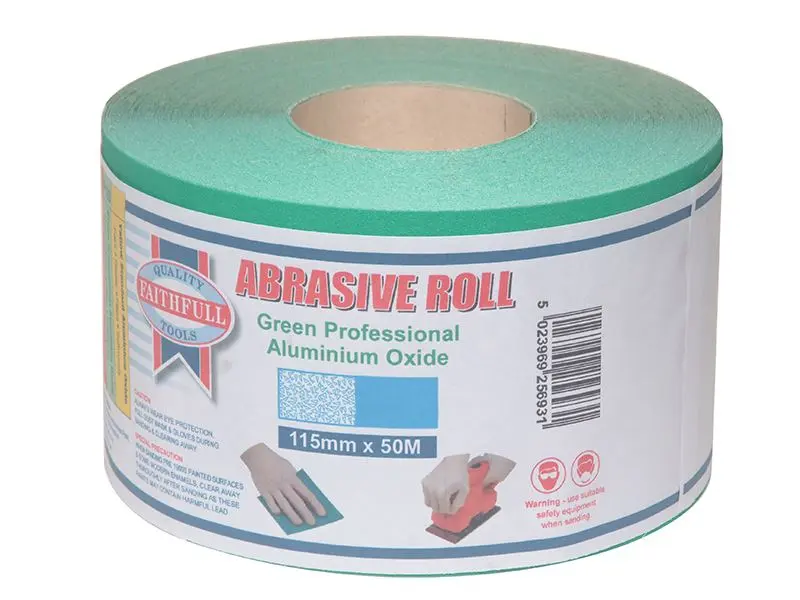 Faithfull Aluminium Oxide Sanding Roll 115mm x 50m, 80G, Green